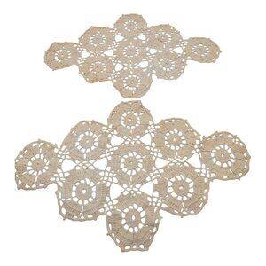 VTG 2 Handmade Crochet Doilies Ivory Lace Table Decor Dresser Scarf Placemats